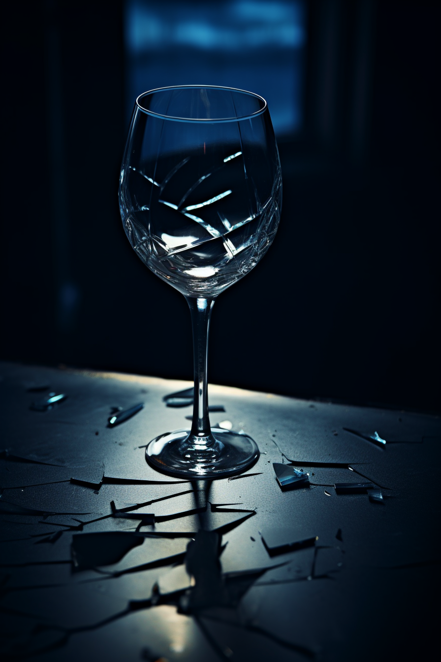 breathtaking broken wine glass on table