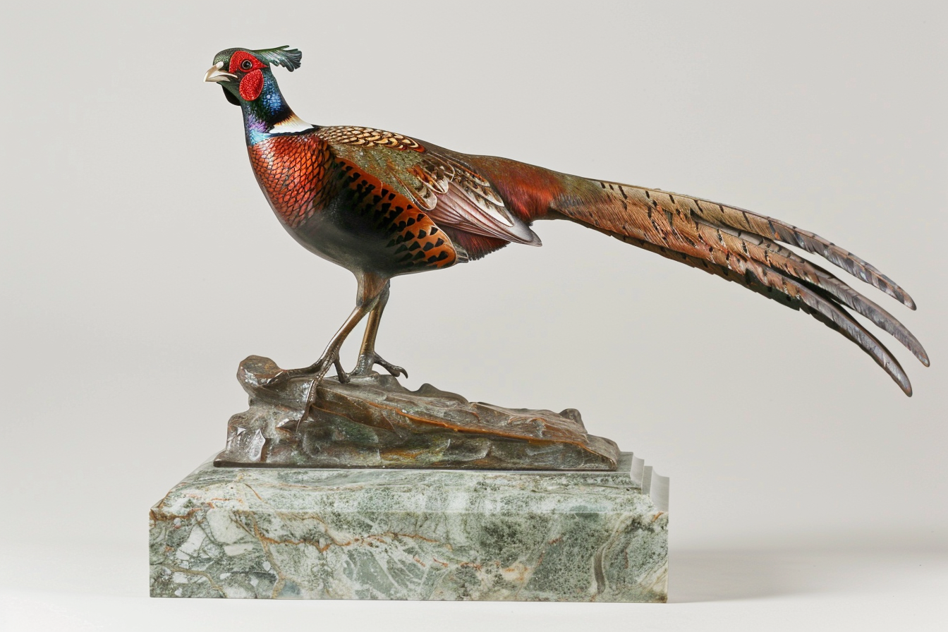 Large bronze copper pheasant statue