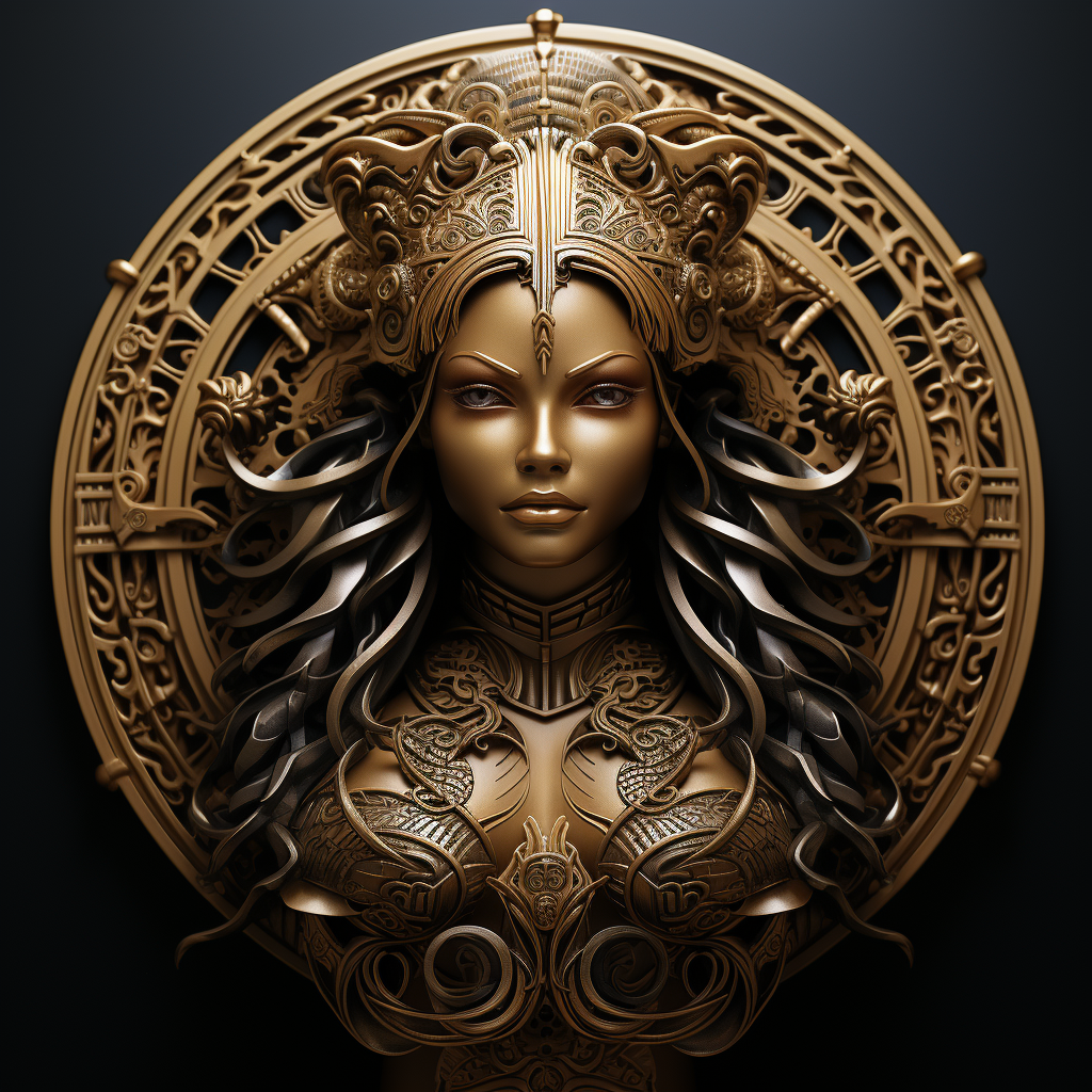 Bold golden bronze mermaid with symmetrical design