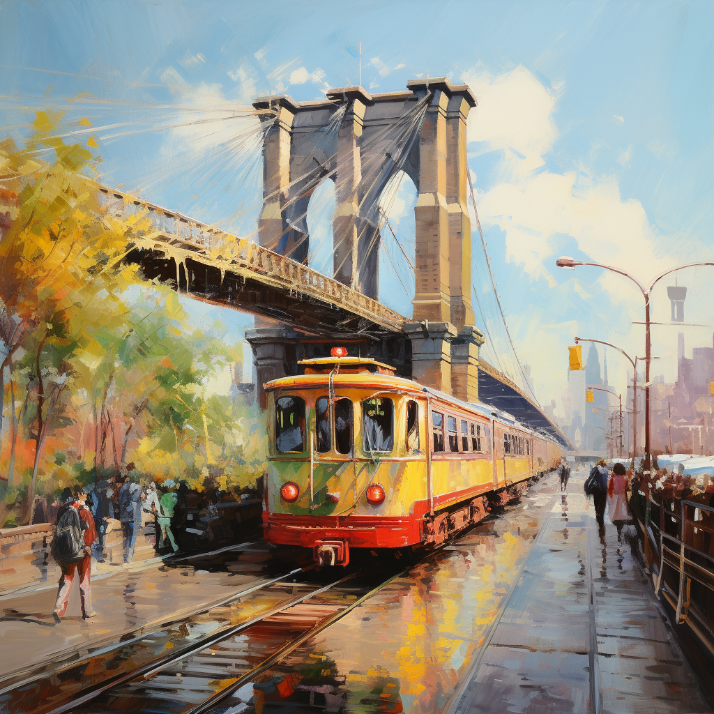 Vibrant Brooklyn Bridge Oil Painting