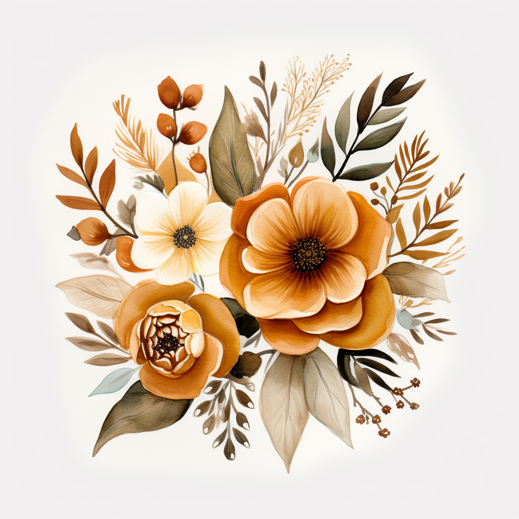 Stunning brown boho watercolor flowers