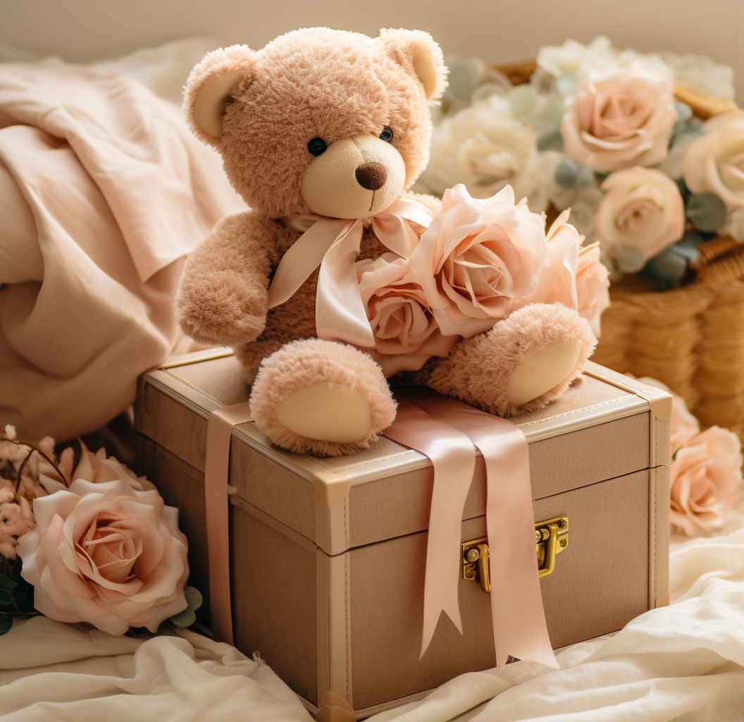 Teddy Bear in Flower Basket