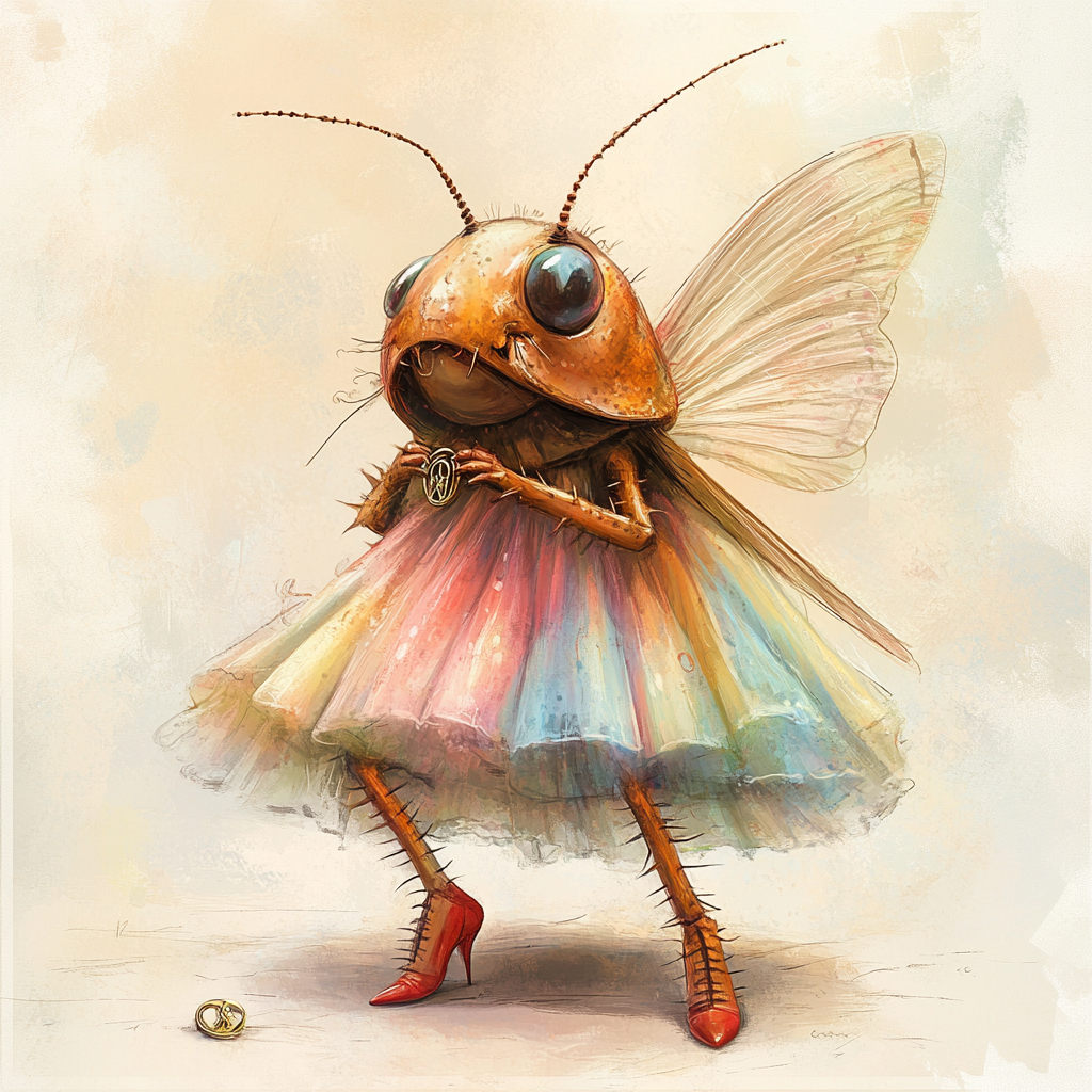 Brown cockroach in high heel shoes