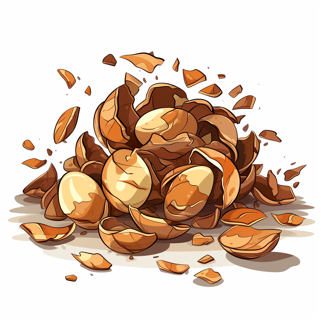 Scattered pile of broken brown dinosaur egg shell