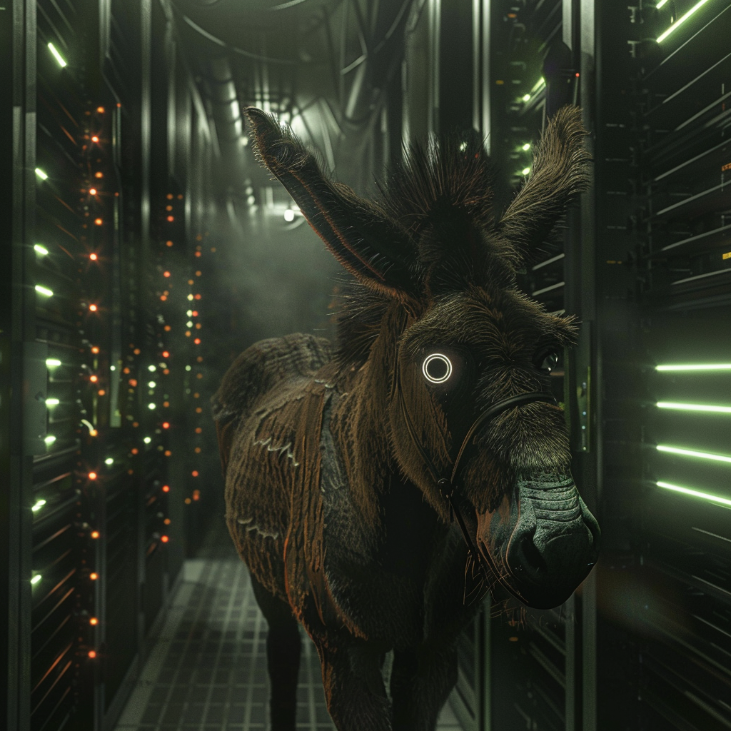 Brown donkey in server room