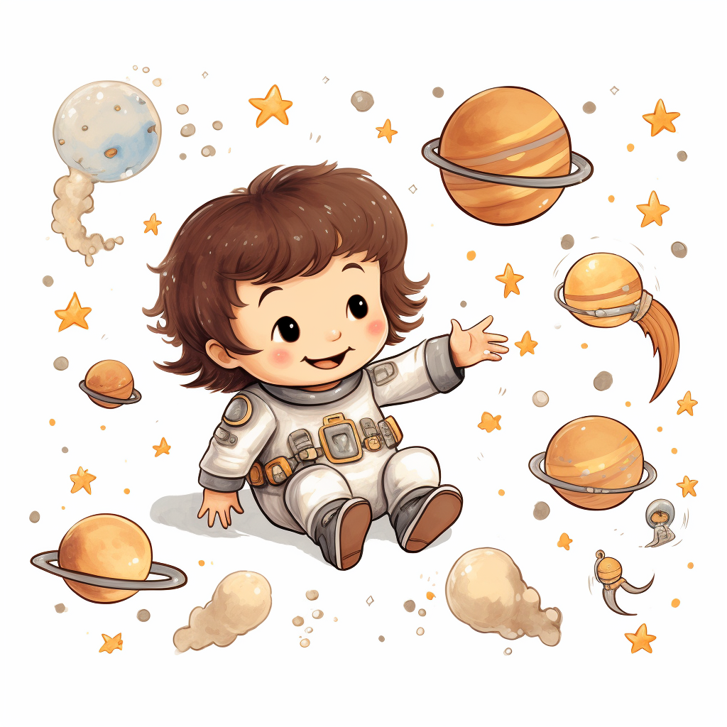 Cute brown hair toddler kid with space