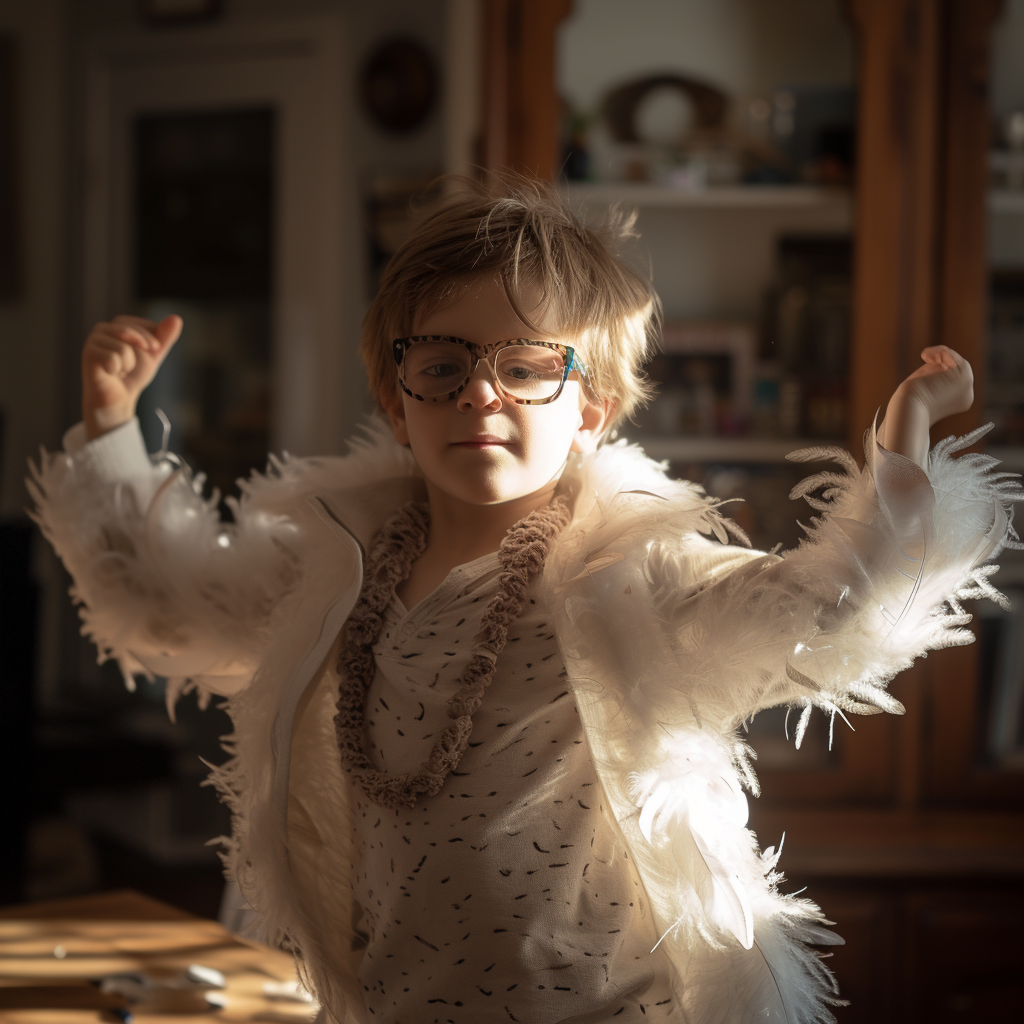 Kid dancing on table at home