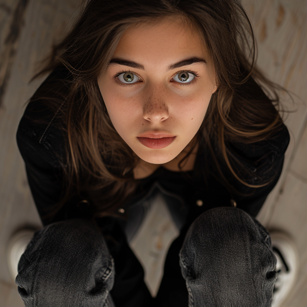 Brown Haired Woman in Black Jeans and Sneakers