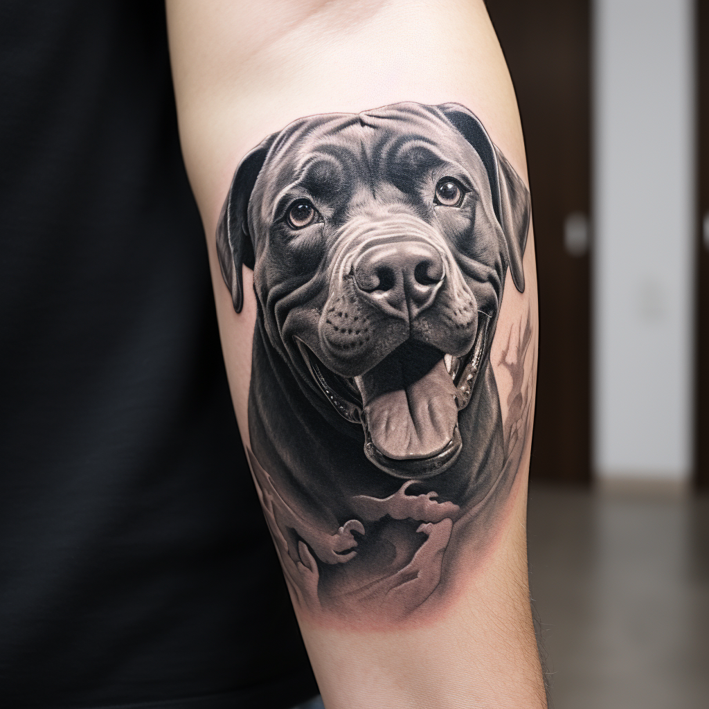 Brown happy Cane Corso tattoo design