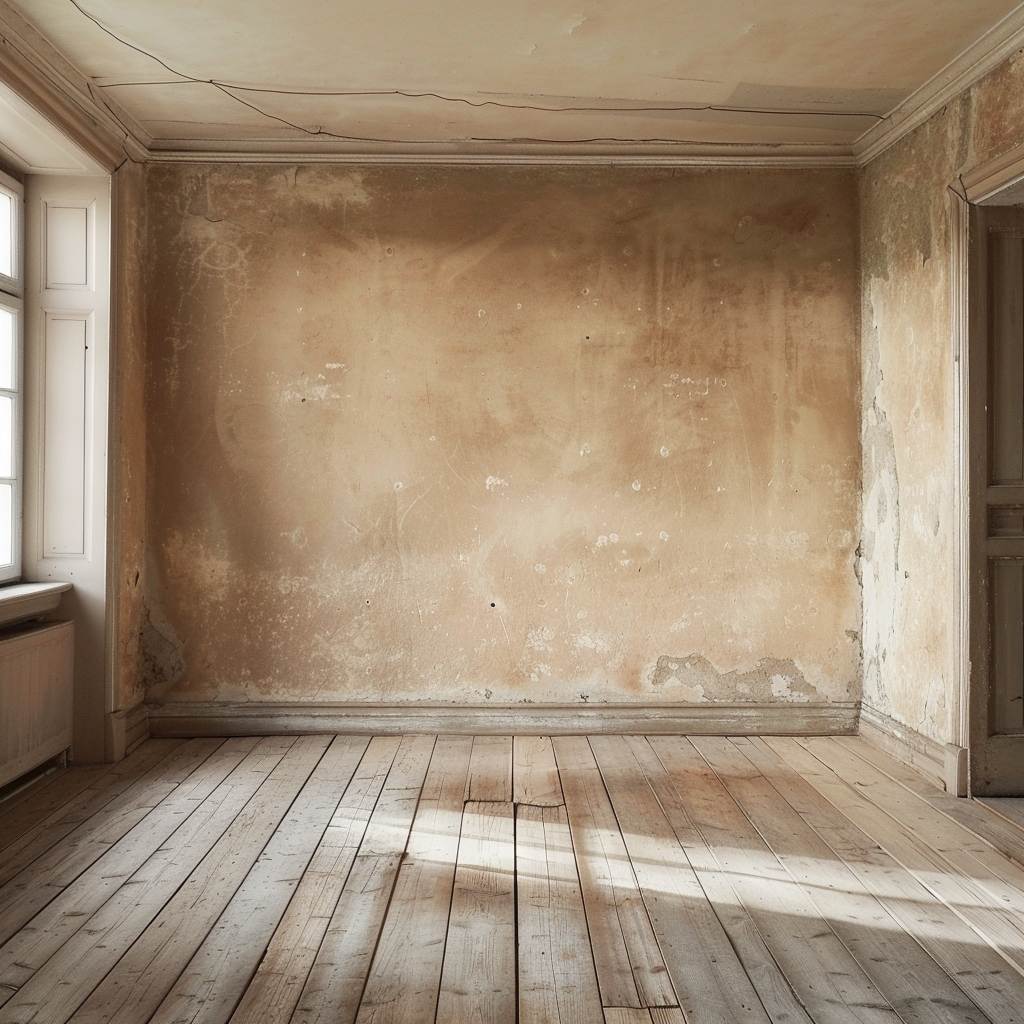 Brown limewash walls empty room