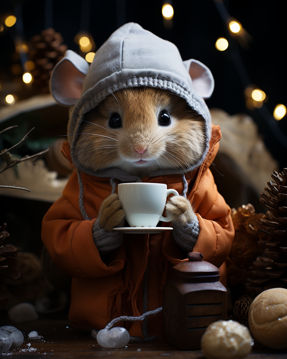 Cute mouse in red teacup