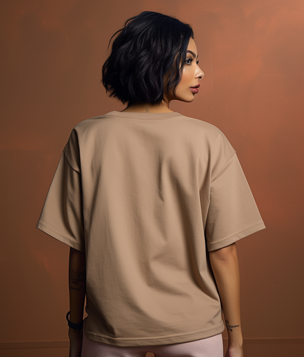 Brown oversized t-shirt on female model