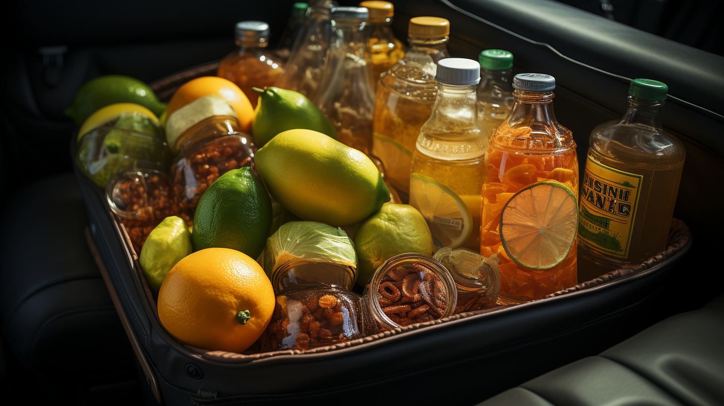 Shopping bag with vegetable oil bottles