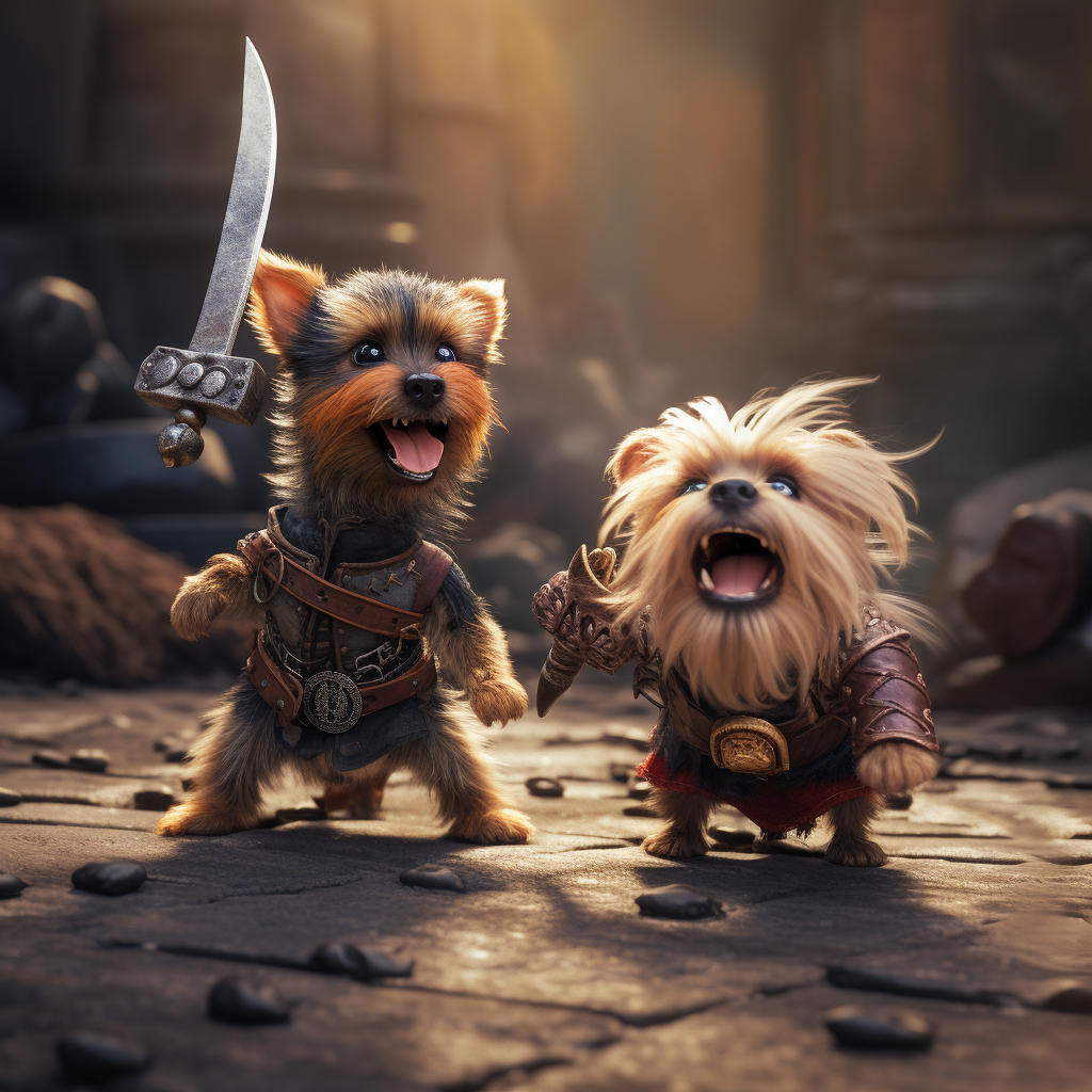 Brave Brown Yorkie defeats Viking in epic duel