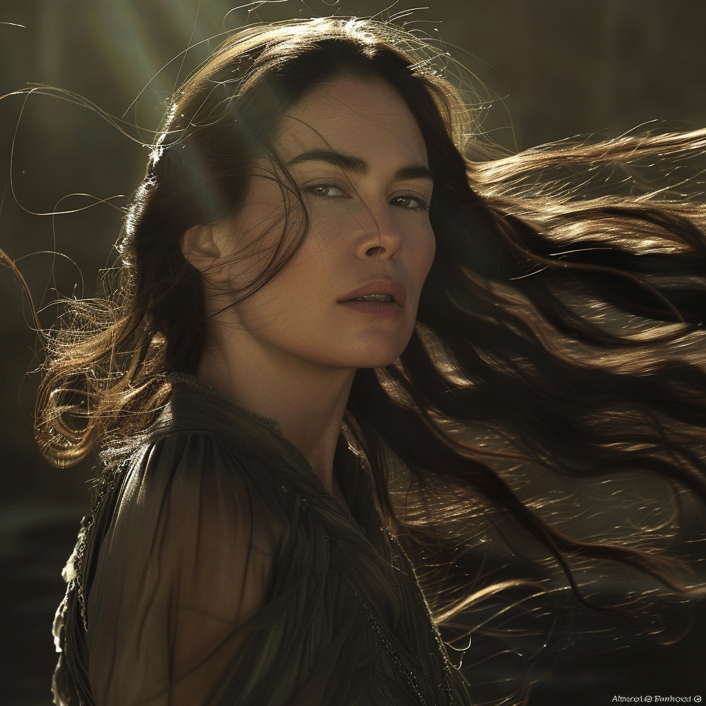 Brunette actress flowing hair cold light Game of Thrones