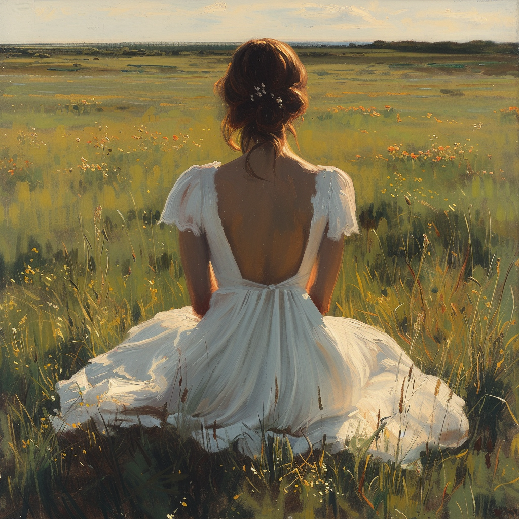 Brunette Woman Bride in Meadow