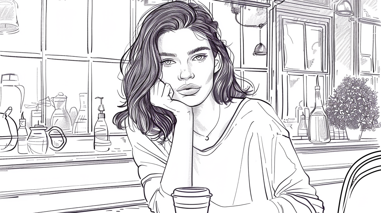 Brunette woman sitting in cafe