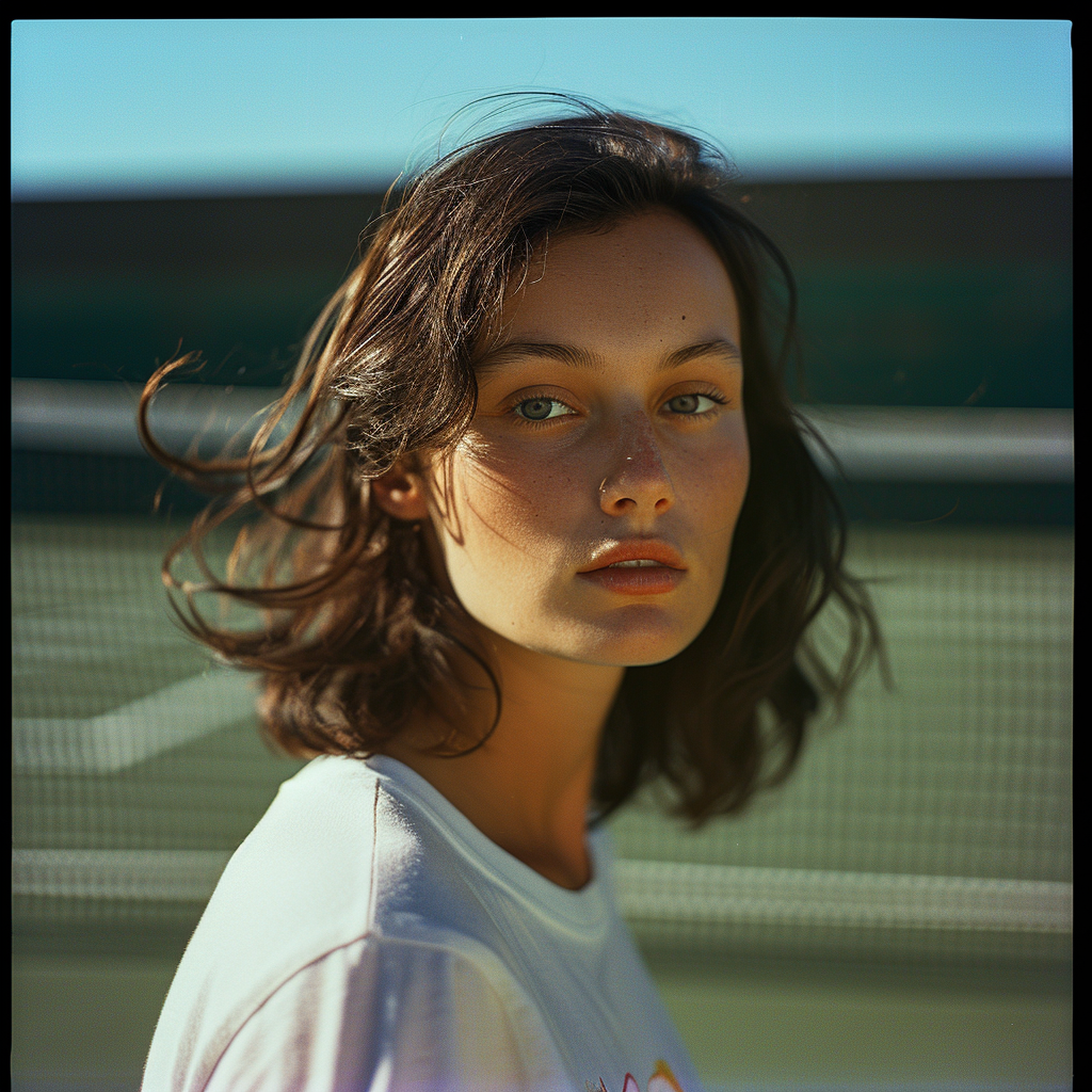 Attractive brunette woman on tennis court