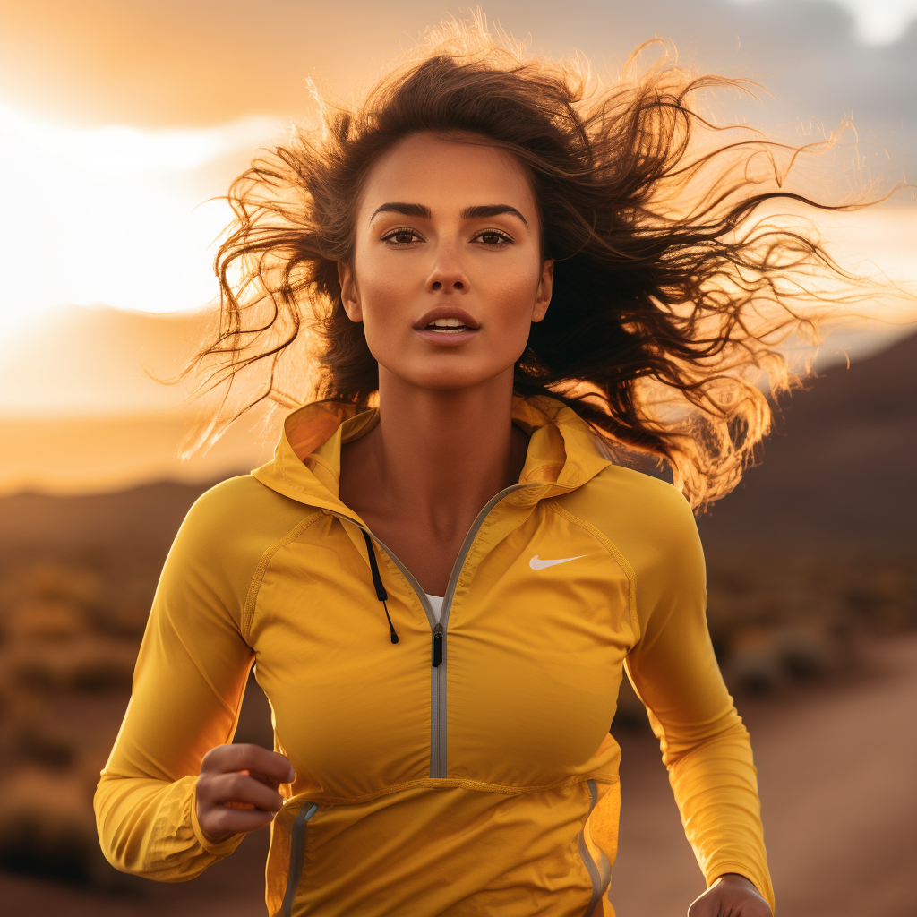 Closeup of Brunette Woman Jogging Outdoors