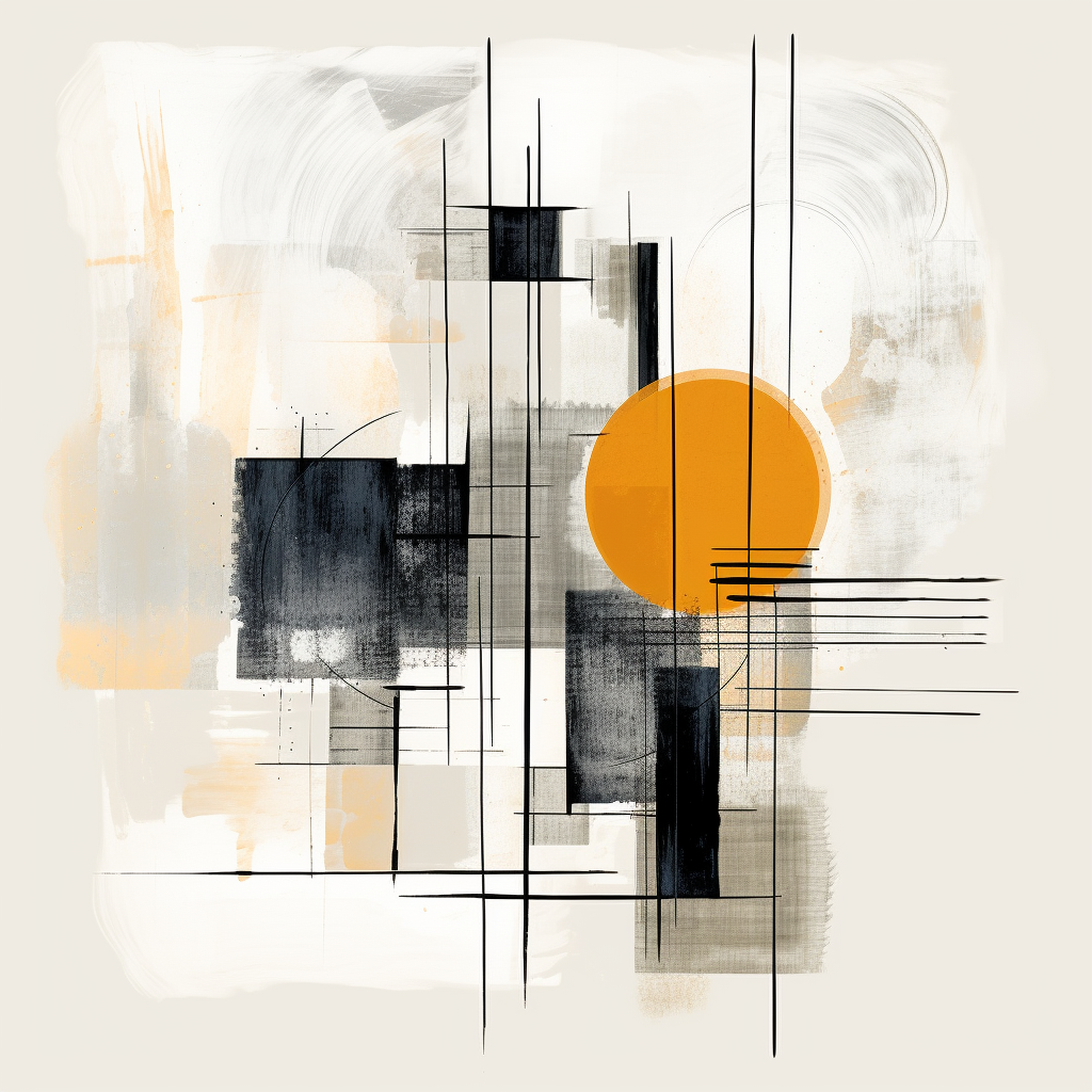 Abstract brush painting with geometric lines