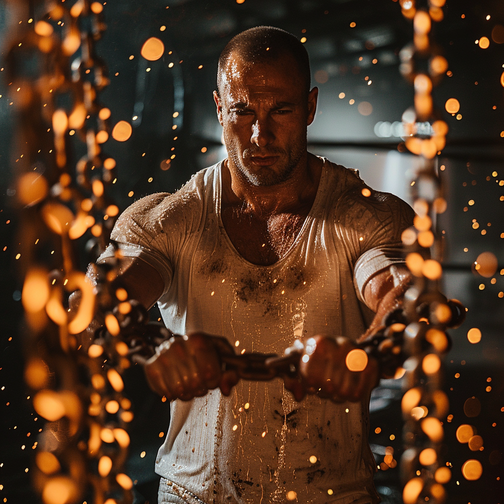 Muscular man with chains