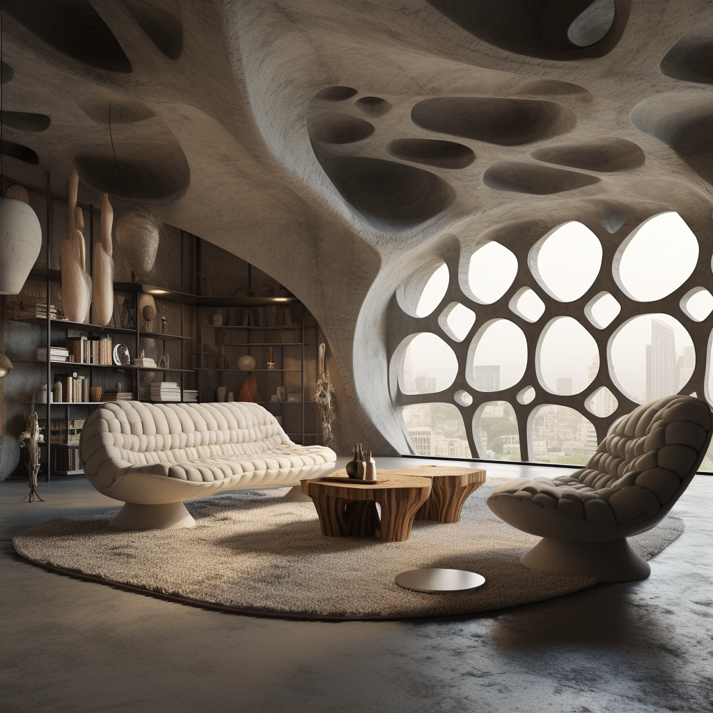 Concrete-based Brutalist Living Room with Gaudi Furniture