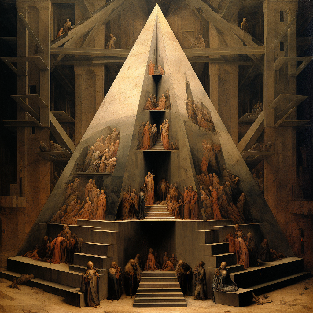 Brutalist pyramid descent from the cross by Rogier van der Weyden