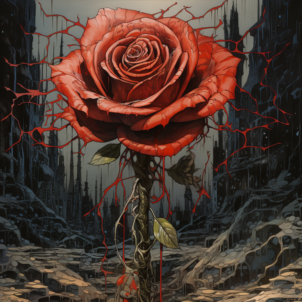 Yoshitaka Amano's brutalist rose artwork