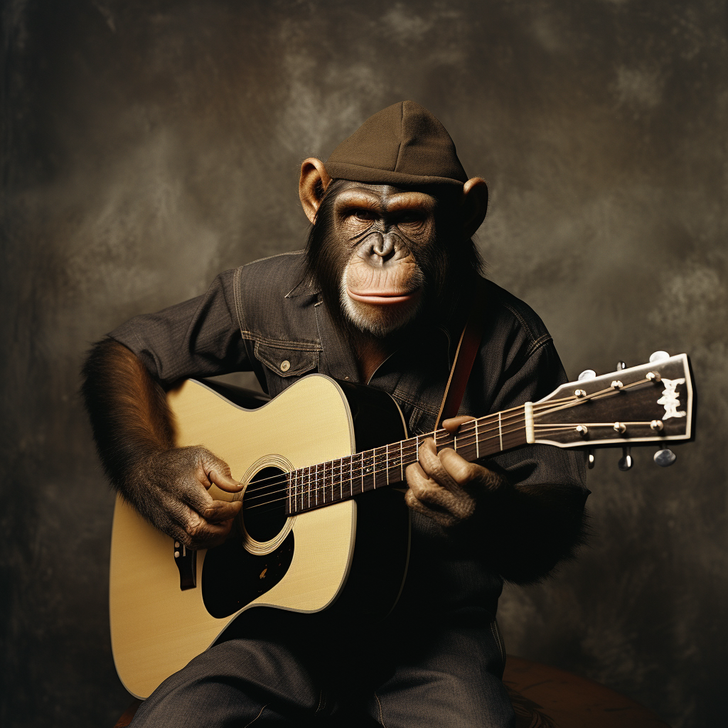 Bryan Adams monkey playing acoustic guitar