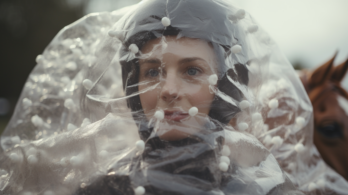 Lady in Bubble Wrap Suit Horse Riding