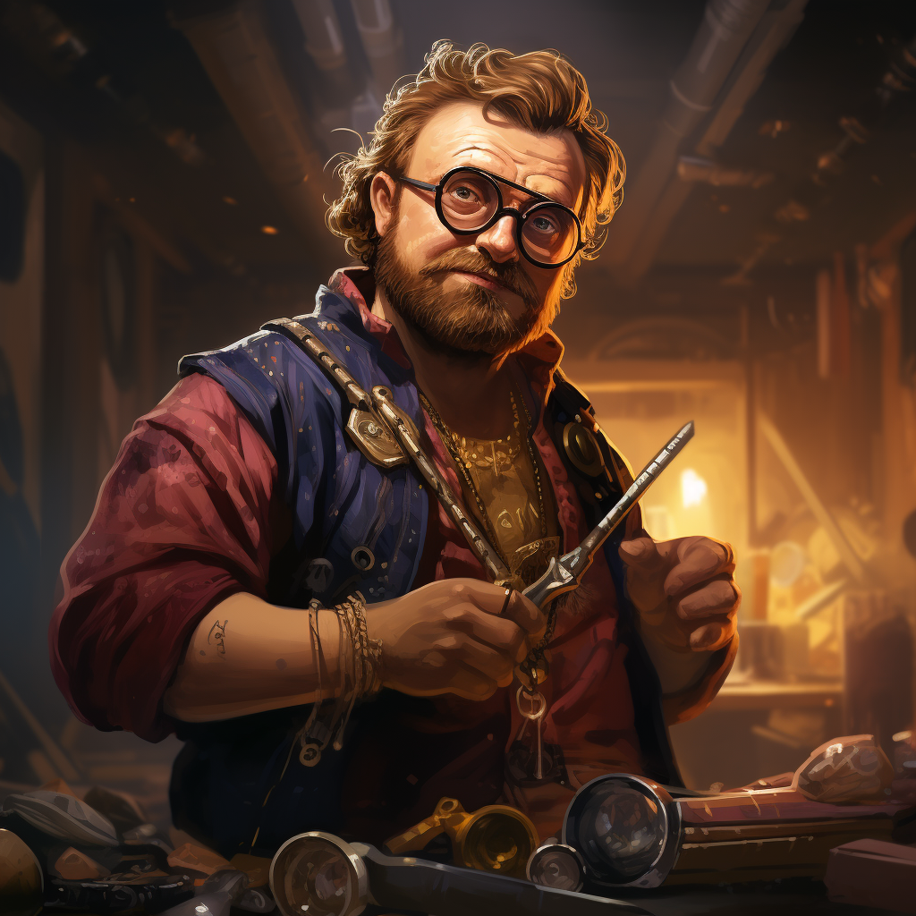 Bubbles the Artificer with his tools