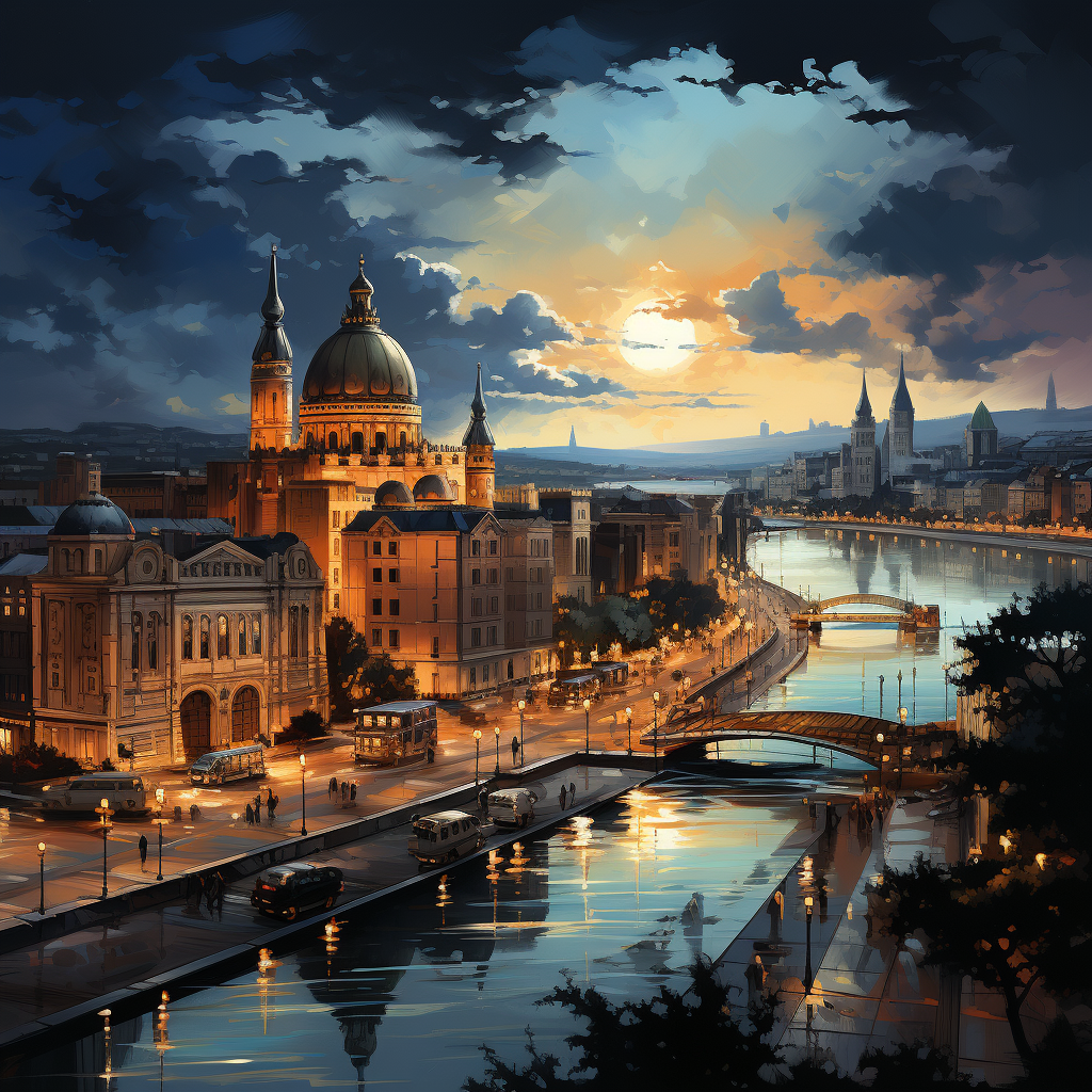 Beautiful Budapest Night Lights Painting