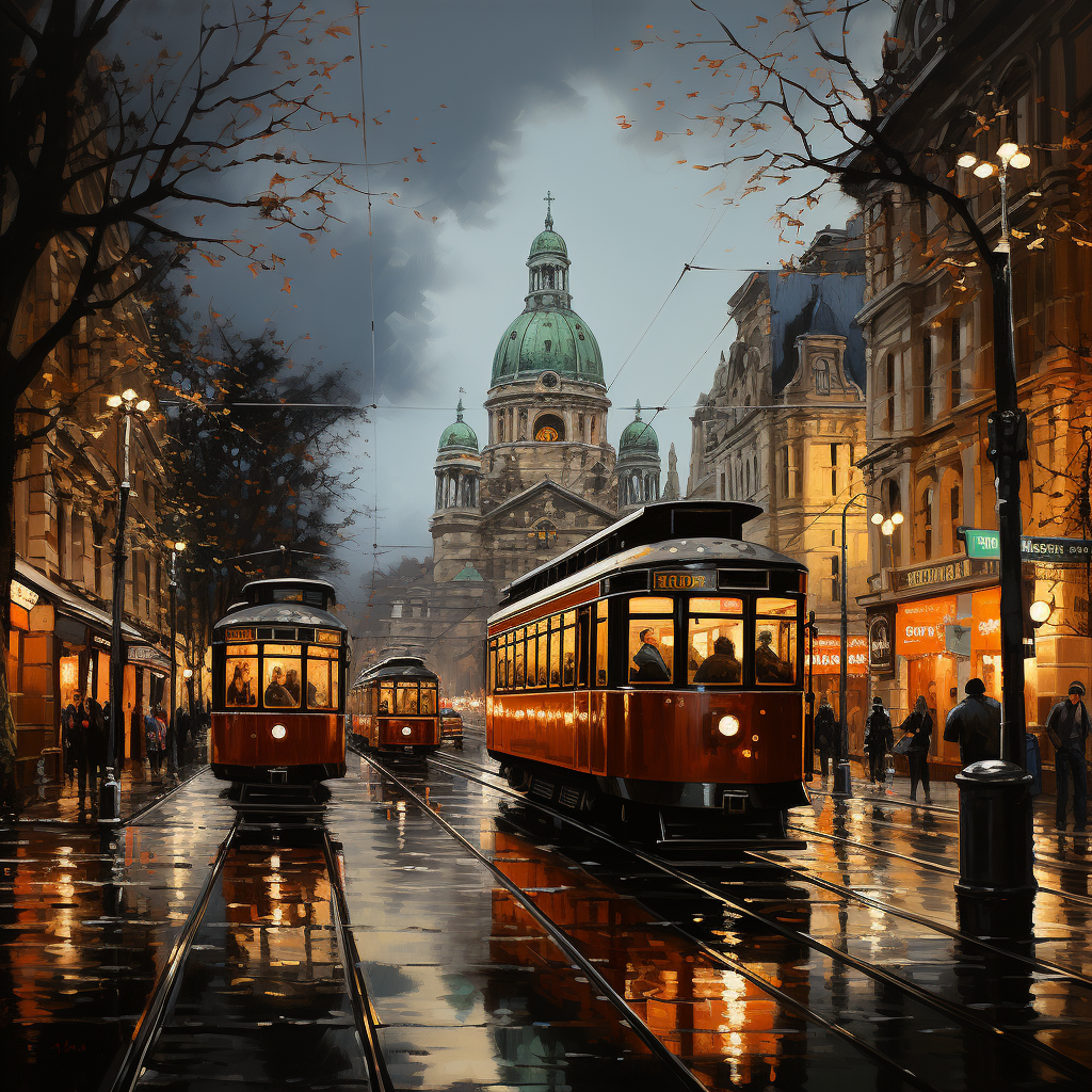 Beautiful Budapest night lights oil painting