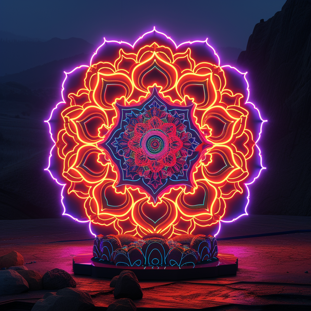 Buddhist Mandala Neon Colors 3D Cinema Lighting