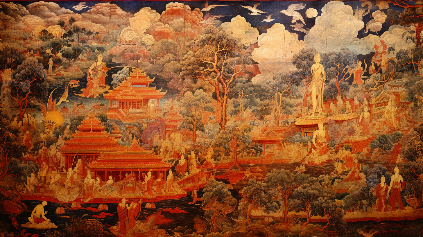 Vibrant Buddhist Painting Scenes