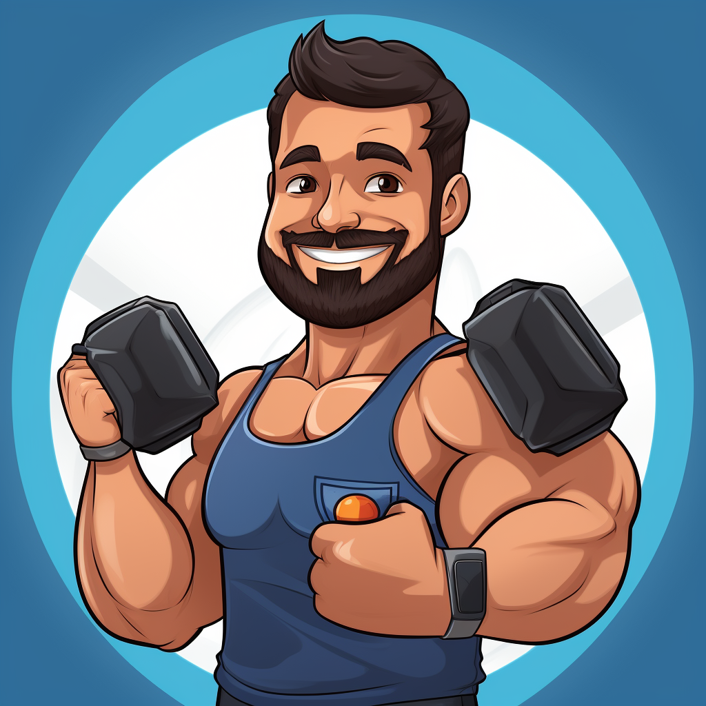 Cartoon avatar of buff fitness and nutrition influencer