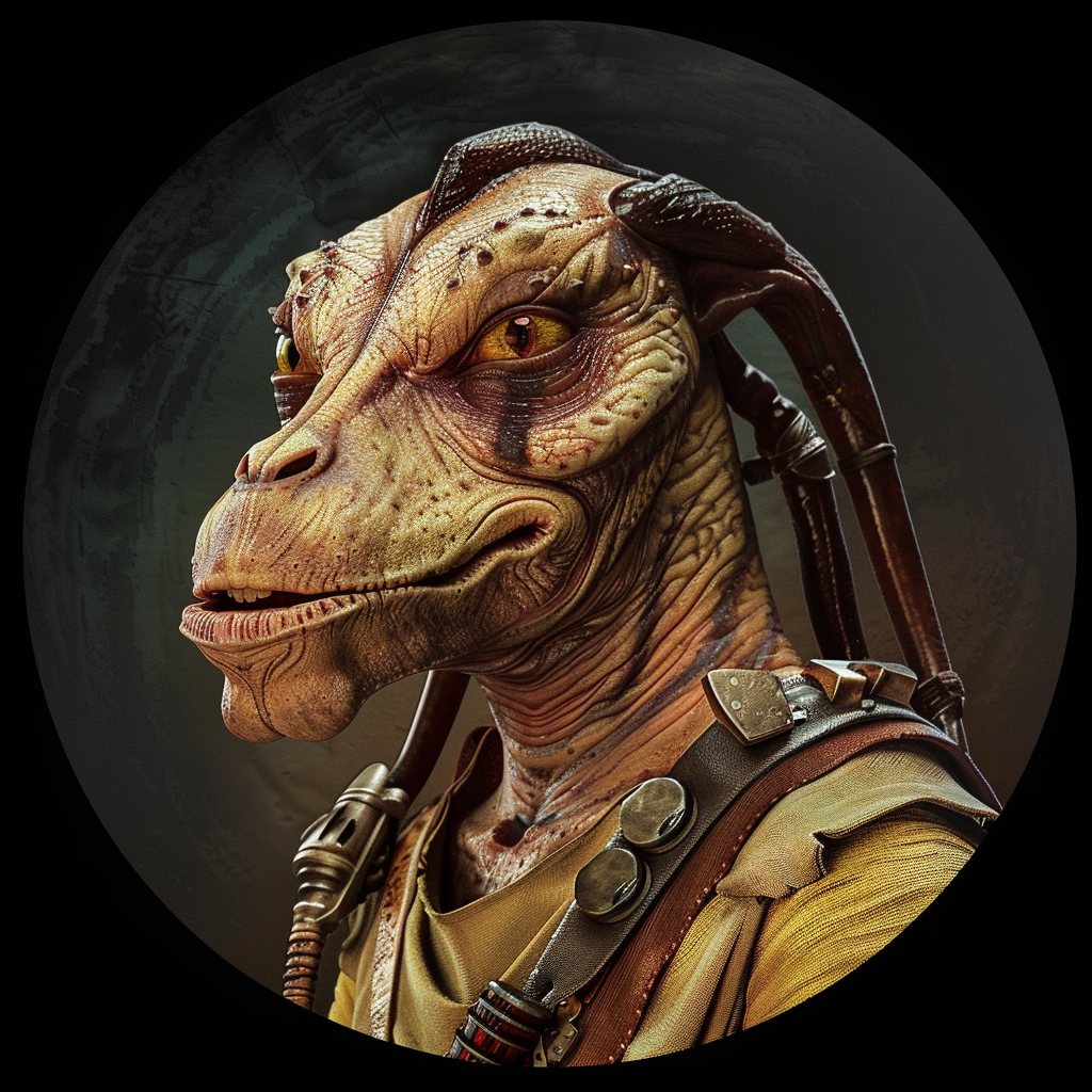 Buff Jarjar Binks profile on black background