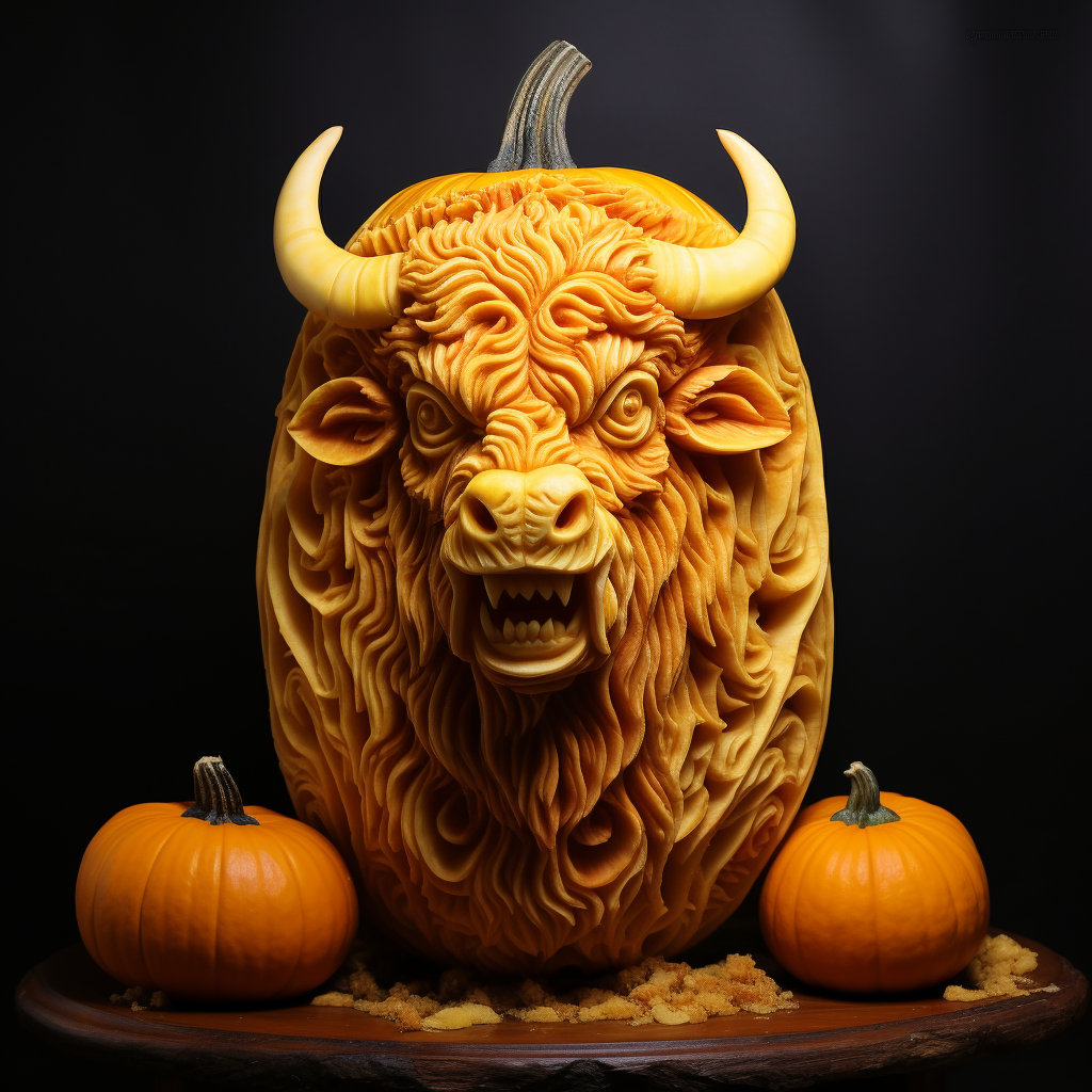 Buffalo carving a Halloween jack-o-lantern