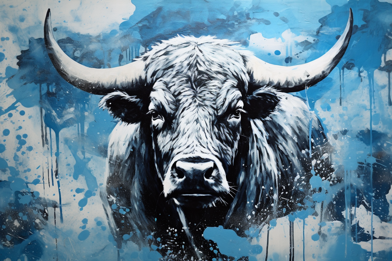 Blue and White Buffalo Painting Artwork