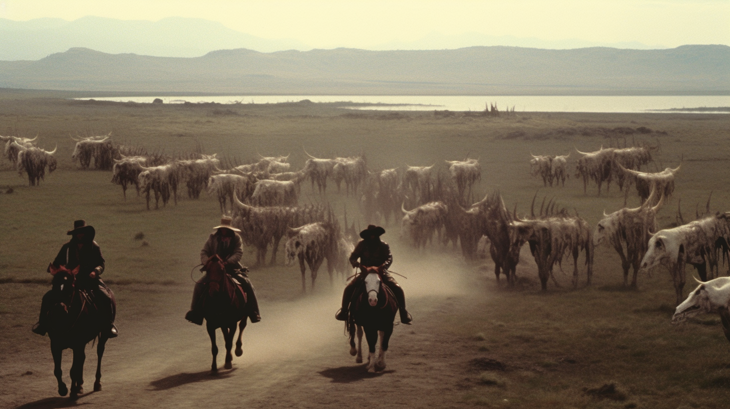 Buffalo riders on plains covered in bones