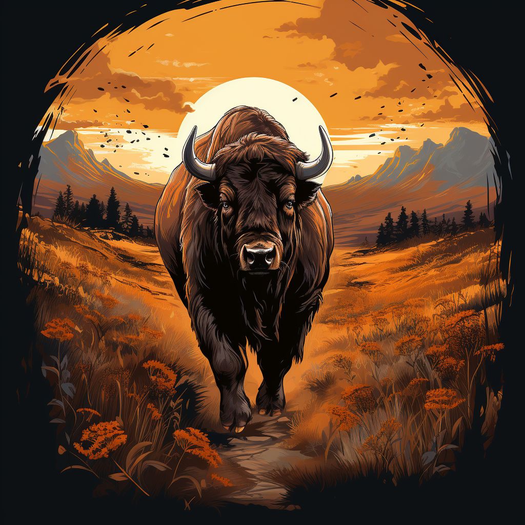 Dynamic t-shirt design of a buffalo scenic