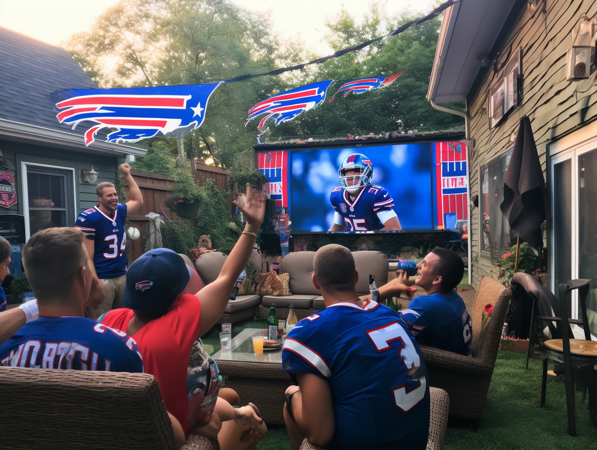 Friends enjoying Buffalo Bills watch party