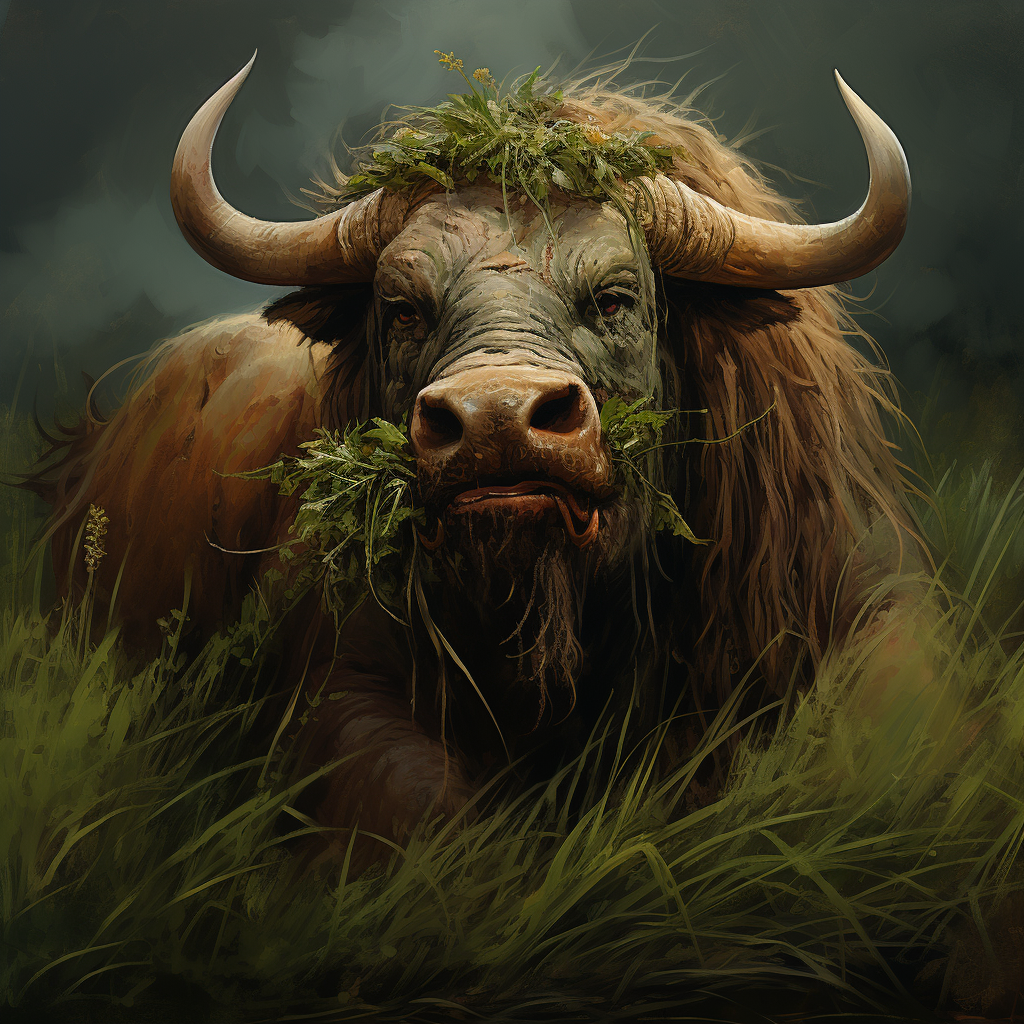 Buffalo eating grass