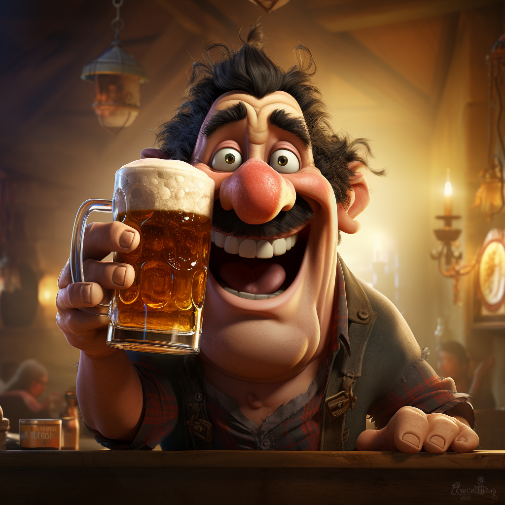 Cartoon Buffoon Drinking Beer