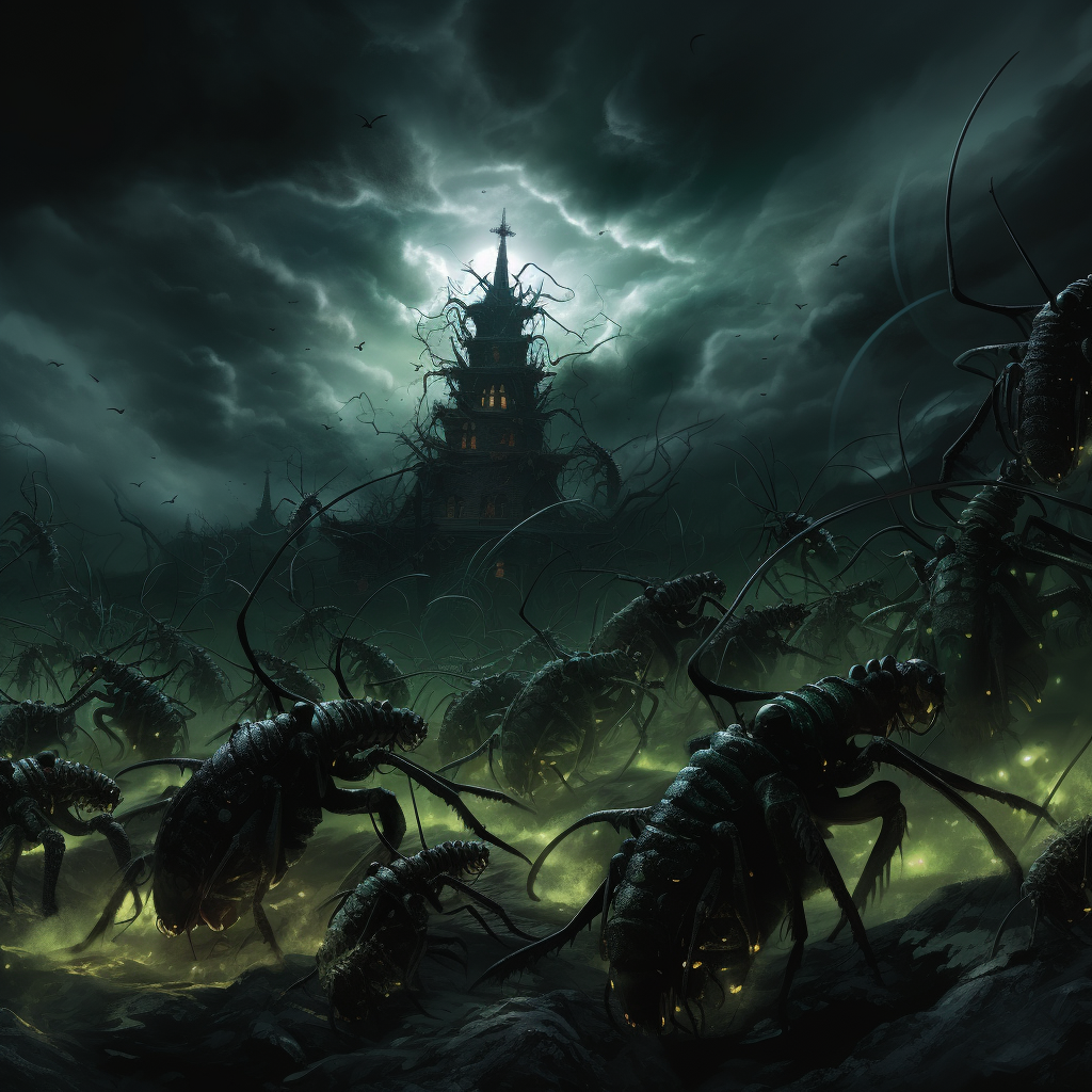 Swarm of black and green bug monsters charging  ?