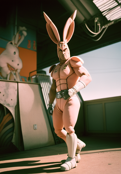 Model wearing Bugs Bunny fullbody costume