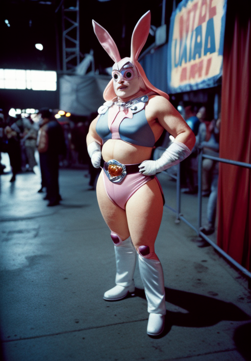 Model wearing Bugs Bunny fullbody costume