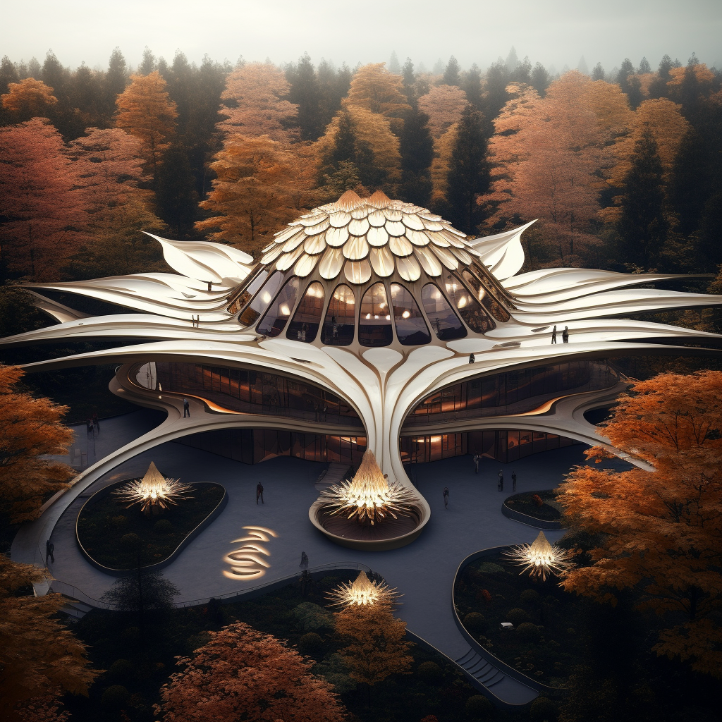 Architecture blending with nature: Maple leaf