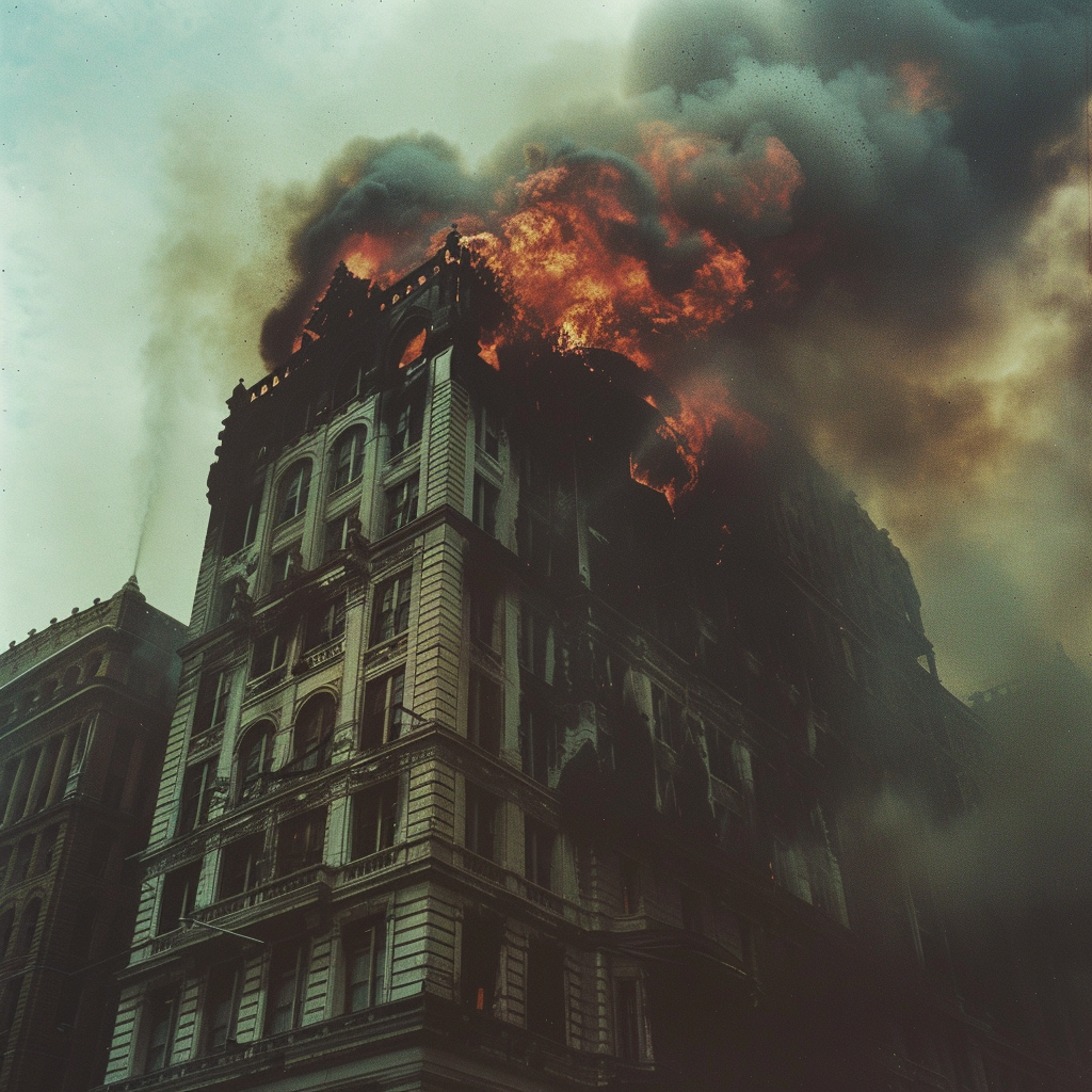 Moody building on fire image