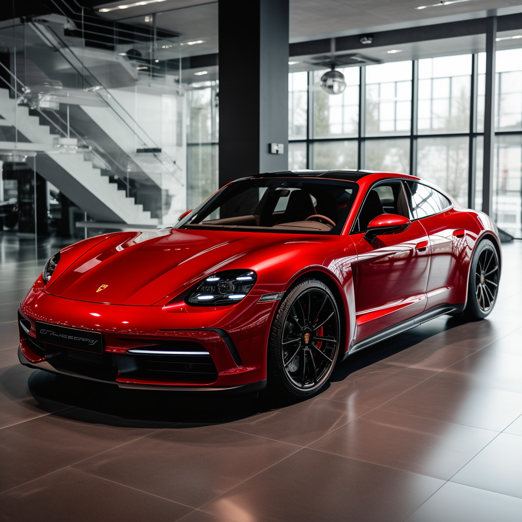 Red Porsche Taycan Cabriolet Coupe with Black Rims